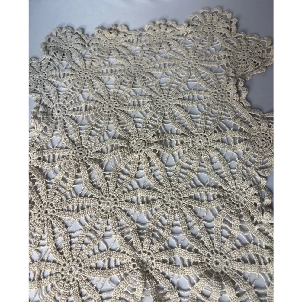 Vintage Cream Crochet Doily Table Topper Handmade Floral Lace Accent Decor 16x14